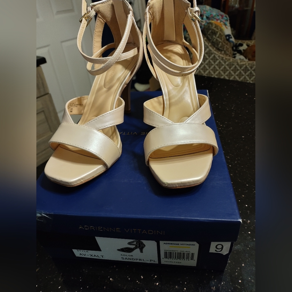 Adrienne Vittadini Women's Cream Ankle-Strap Heeled Sandals